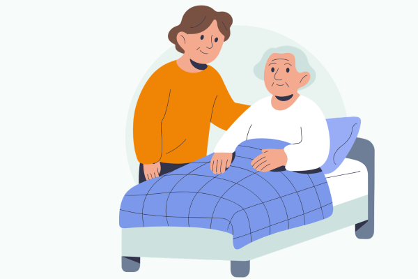 訪問介護スタッフが利用者をやさしく支えるイメージ